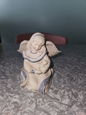 Angel Figurine Home Accent in Cream with Blue Details